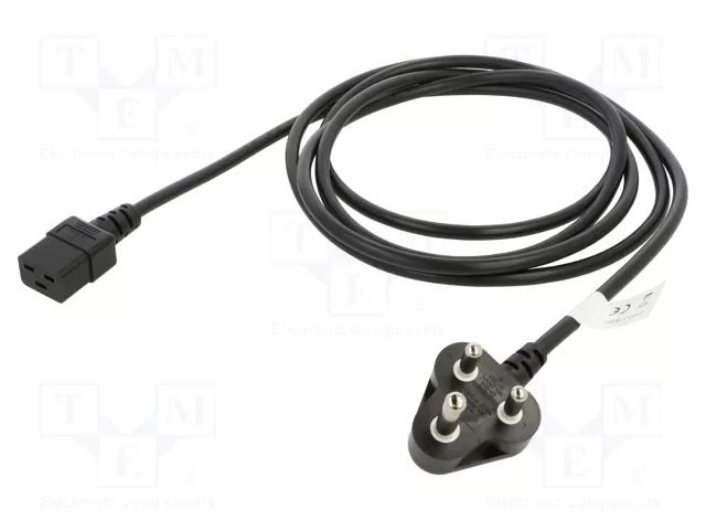 Cable; 3x1.5mm2; IEC C19 female,IS 1293 (M) plug; PVC; 3m; black LIAN DUNG SN53-3/15/3BK