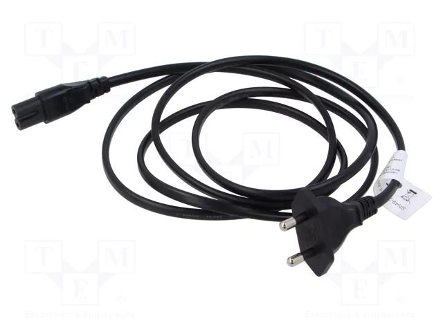 Cable; 2x0.75mm2; IEC C7 female,IS 1293 plug; PVC; 1.8m; black LIAN DUNG SN49-2/07/1.8BK