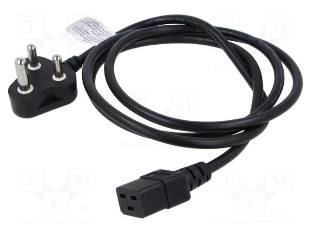 Cable; 3x1.5mm2; IEC C19 female,IS 1293 (M) plug; PVC; 1.8m; 16A LIAN DUNG SN53-3/15/1.8BK