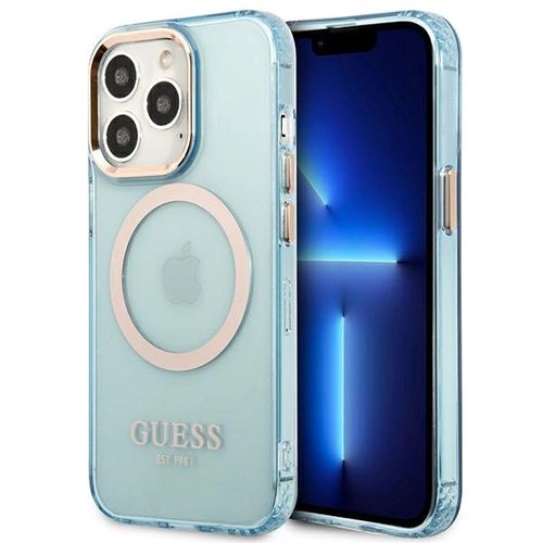 Guess Gold Outline Translucent MagSafe case for iPhone 13 Pro / iPhone 13 - blue, Guess 3666339056995 3666339056995