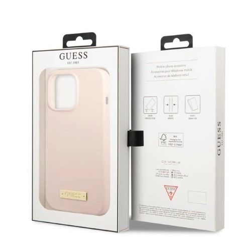 Guess GUHMP13LSPLP iPhone 13 Pro / 13 6.1&quot; pink/pink hard case Silicone Logo Plate MagSafe, Guess 3666339056872 3666339056872