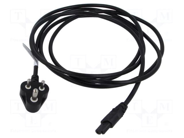 Cable; 2x0.75mm2; IEC C7 female,IS 1293 (D) plug; PVC; 3m; black LIAN DUNG SN50-2/07/3BK