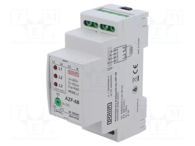Voltage monitoring relay; undervoltage,phase failure; AZF; IP20 POLLIN AZF-6B