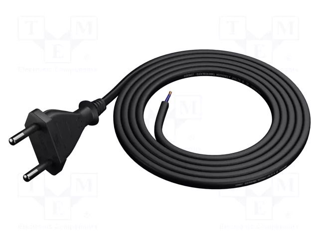 Cable; 2x0.5mm2; CEE 7/16 (C) plug,wires; PVC; 1.5m; black; 2.5A PLASTROL W-97136