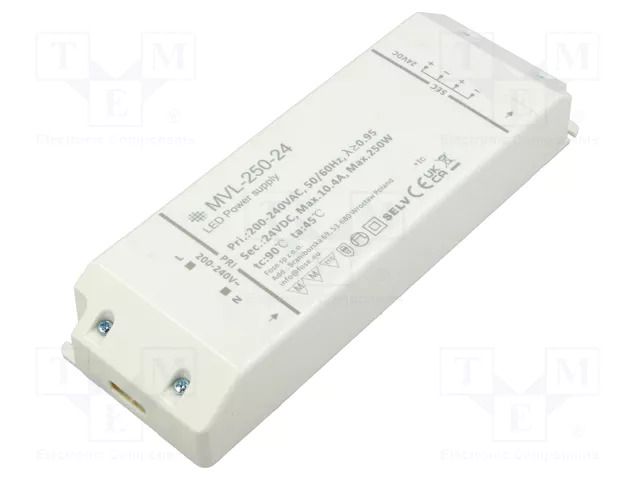 Power supply: switching; LED; 250W; 24VDC; 10.4A; 200÷240VAC; IP20 FOSE MVL-250-24