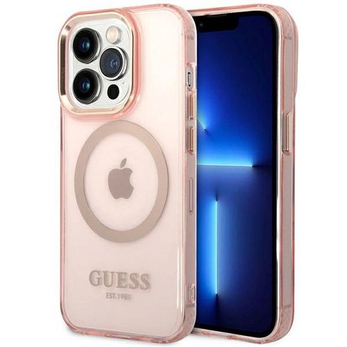 Guess GUHMP14XHTCMP iPhone 14 Pro Max 6.7&quot; pink/pink hard case Gold Outline Translucent MagSafe, Guess 3666339069698 3666339069698