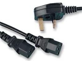 LEAD UK PLUG TO 2X IEC C13 SKT BLK 2M PE01092