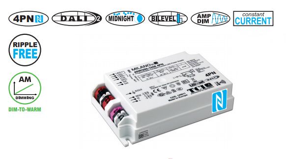 40W CC LED supply 200-1050mA, 4PN, DALI2, MIDNIGHT, BILEVEL, AMP DIM, REDUCTION, CLO, TCI 145011