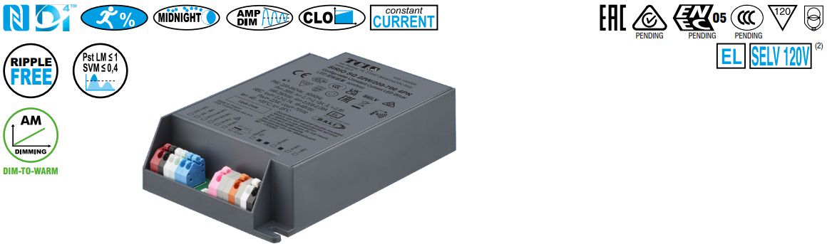 Pulse current source LED 10-75W,53-700mA, 50-150V, DALI, NFC, NTC, CLO 145042