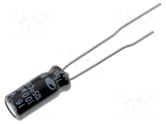 Capacitor: electrolytic; THT; 100uF; 16VDC; Ø5x11mm; Pitch: 2mm SR PASSIVES CE-100/16PHT