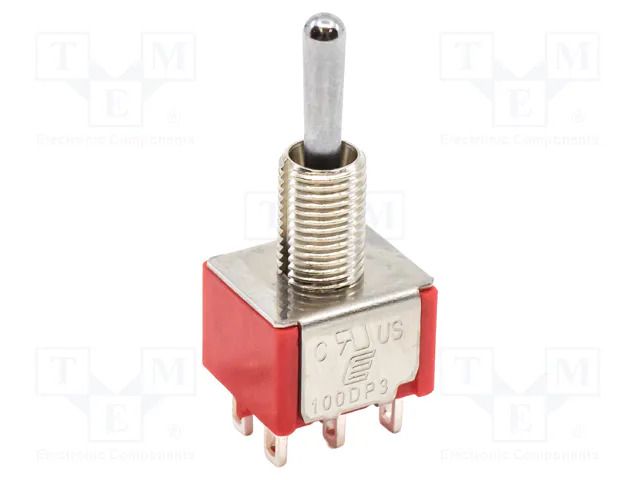 Switch: toggle; Pos: 3; DP3T; ON-OFF-ON; 2A/250VAC; 5A/28VDC; 100 E-SWITCH 100DP3T1B1M1QE