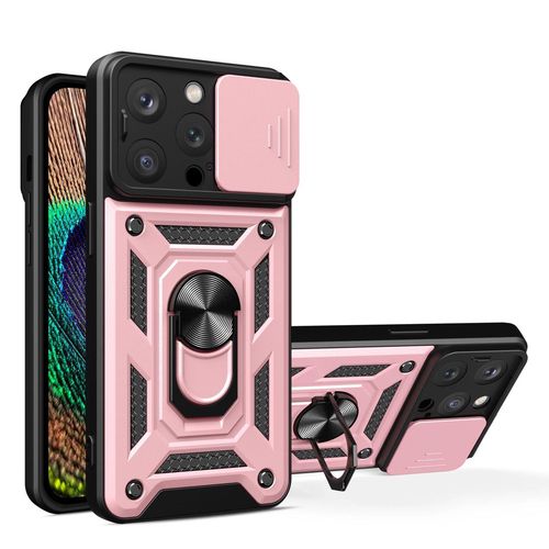 iPhone 15 Pro Max Hybrid Armor Camshield Case with Kickstand and Camera Cover - Pink, Hurtel 5907769357510 5907769357510