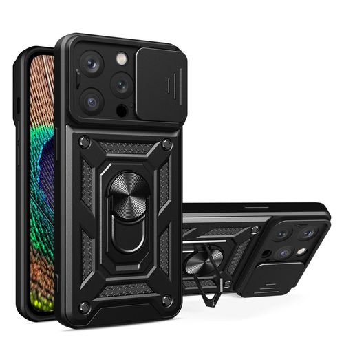 Armor Camshield Case with Stand and Camera Cover for iPhone 15 Pro Max Hybrid Armor Camshield - Black, Hurtel 5907769357497 5907769357497