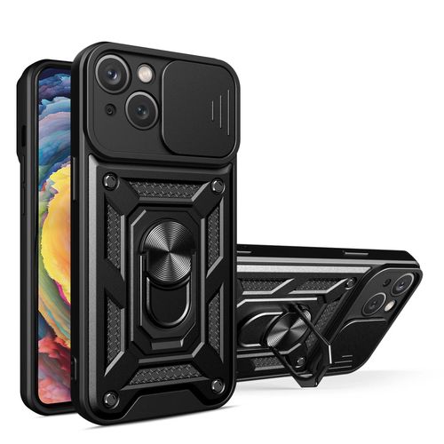 Hybrid Armor Camshield Case with Stand and Camera Cover for iPhone 15 Plus - Black, Hurtel 5907769357435 5907769357435