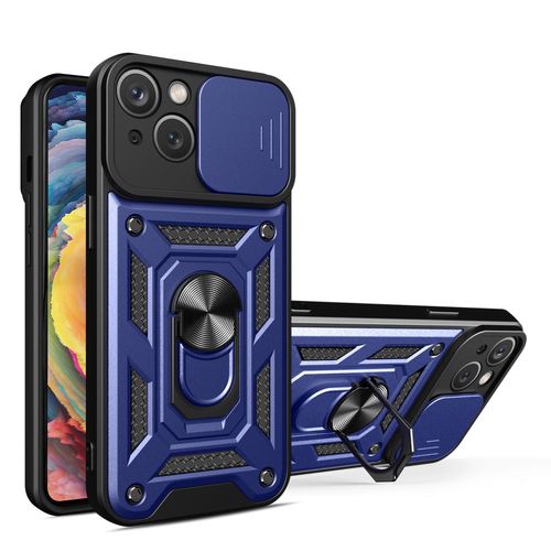 Hybrid Armor Camshield iPhone 15 Case with Stand and Camera Cover - Blue, Hurtel 5907769357411 5907769357411