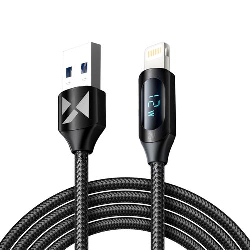 USB-A Cable - Lightning Wozinsky WUALC2 with LED Display 2.4A 2m - Black, Wozinsky 5907769308468 5907769308468
