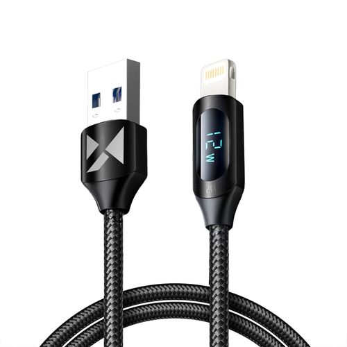 USB-A Cable - Lightning Wozinsky WUALC1 with LED Display 2.4A 1m - Black, Wozinsky 5907769308451 5907769308451