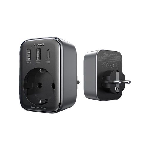 Wall charger 30W (2xUSB/USB C/AC) / adapter EU - EU 13A Ugreen CD314 - black, Ugreen 6957303896134 6957303896134