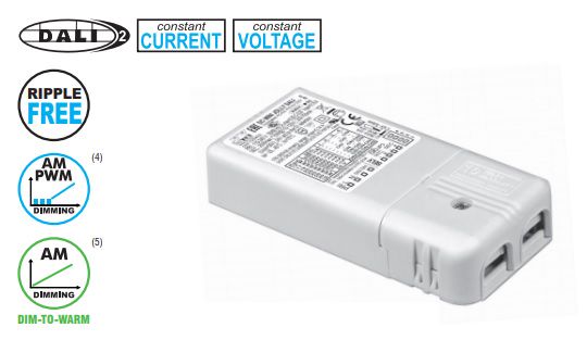 20W CC+CV LED supply, with DIP switches 250-700mA, 24V (700mA), controlled by AM / PWM, DALI, IP20, TCI 151403