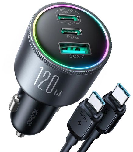 Joyroom JR-CCN07 car charger 120W 2xUSB-C USB-A + USB-C cable 100W - dark gray, Joyroom 6956116788780 6956116788780