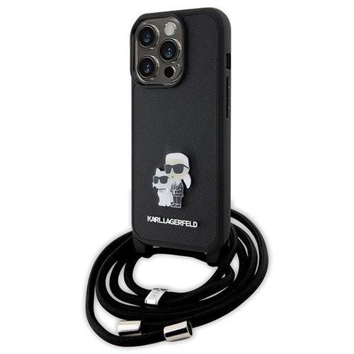 Karl Lagerfeld Crossbody Saffiano Metal Pin Karl & Choupette case for iPhone 15 Pro - black, Karl Lagerfeld 3666339165772 3666339165772