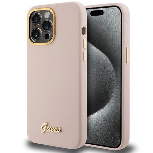 Guess Silicone Script Metal Logo & Frame case for iPhone 15 Pro - pink, Guess 3666339149208 3666339149208