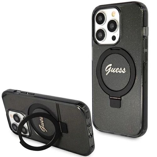 Guess Ring Stand Script Glitter MagSafe case for iPhone 15 Pro - black, Guess 3666339156343 3666339156343