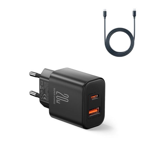 EU Joyroom JR-TCF05 20W USB-A USB-C charger + USB-C cable - black, Joyroom 6941237128799 6941237128799