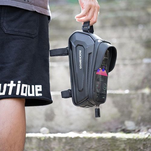 Rockbros B68 Bike Pannier for Frame, Armored, with Phone Pocket and Cover, 1.7L - Black, Rockbros 7016802869779 7016802869779