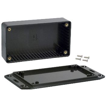 Plastic enclosure 112x62x27mm black, with mounting feet, HAMMOND 1591BFLBK