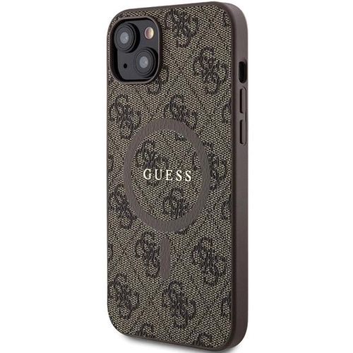Guess 4G Collection Leather Metal Logo MagSafe Case for iPhone 14/15/13 - Brown, Guess 3666339226428 3666339226428