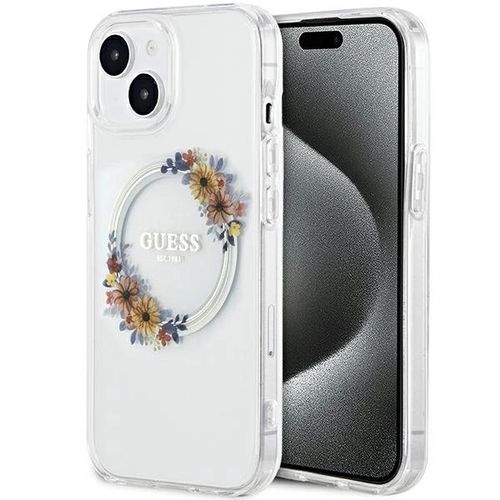Guess IML Flowers Wreatch MagSafe Case for iPhone 15 / 14 / 13 - Transparent, Guess 3666339221706 3666339221706