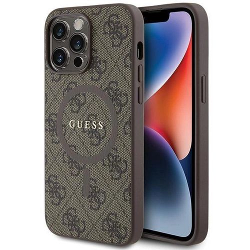Guess GUHMP15XG4GFRW iPhone 15 Pro Max 6.7" brown/brown hardcase 4G Collection Leather Metal Logo MagSafe, Guess 3666339226497 3666339226497