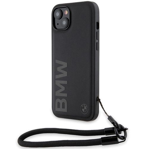 BMW Signature Leather Wordmark Cord Case for iPhone 15/14/13 - Black, BMW 3666339232658 3666339232658