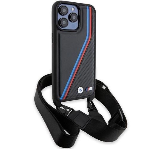 BMW M Edition Carbon Tricolor Lines &amp; Strap case for iPhone 15 Pro Max - black, BMW 3666339235680 3666339235680