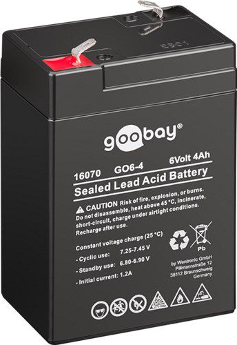 Lead-Acid BatteryGO6-4 (4000 mAh, 6 V), black - Faston (4.8mm) lead acid battery, BattVO 16070