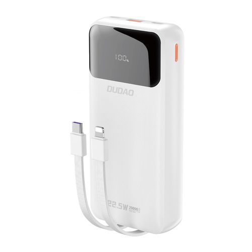 Dudao K15Pro Power Bank 20000mAh 22.5W PD USB-C / USB-A / Built-in Lightning and USB-C Cables - White, Dudao K15Pro white K15Pro white