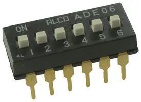 SWITCH, DIP, 6 POS, SPST, RAISED SLIDE ADE0604.