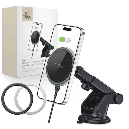 Tech-Protect A2 Car Phone Holder with MagSafe 15W Inductive Charger for Cockpit - Black, Tech-Protect 5906302305155 5906302305155
