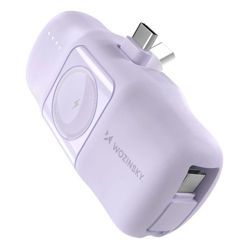 Wozinsky WF16-YCS 5000mAh 15W USB-C Mini Power Bank with Built-in USB-C Cable and Apple Watch Charger - Purple, Wozinsky 5907769364495 5907769364495