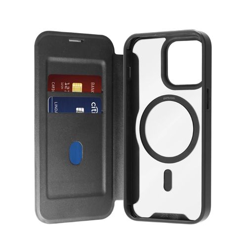 Puro Book Mag MagSafe Leather Case with Flap and Card Slot for iPhone 16 Pro - Black, Puro PUIPC16P61BKMAGBLK PUIPC16P61BKMAGBLK