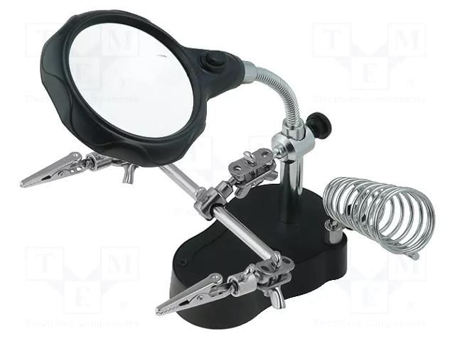 PCB holder with magnifying glass; Ø65mm; third hand DONAU ELEKTRONIK D-HH3