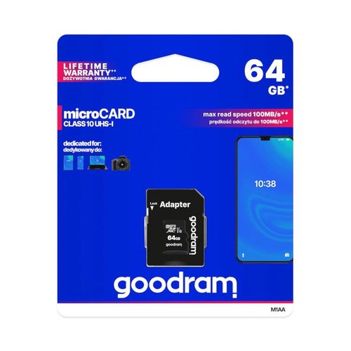 Memory card Goodram M1AA microSD 64GB 100MB / s UHS-I class 10 with adapter KAP-02362 5908267930151