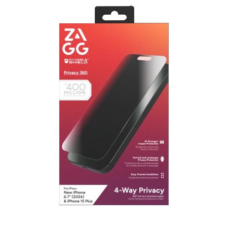 ZAGG InvisibleShield Glass Elite Privacy 360 for iPhone 15 Plus / 16 Plus, Zagg 200114875 200114875