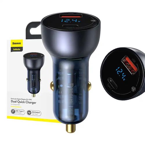 Baseus Particular Digital Display car charger with display, USB + USB-C, QC3.0+PD, 5A, 65W (gray), Baseus CCKX-C0G
