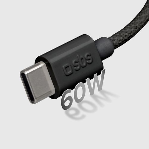 SBS TECABLETISSUETCK USB-C - USB-C 1.5m 60W braided cable - black, SBS TECABLETISSUETCCK TECABLETISSUETCCK
