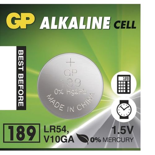 Alkaline Battery 189 (LR54, V10GA, D189A, LR1130, L1131, AG10) 1.5V GP 189C2LR11.30 4891199015519