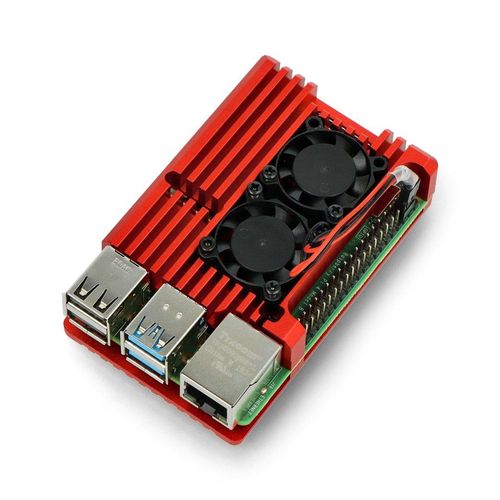 justPi case for Raspberry Pi 4B - aluminum with 2 fans - red ODS-15690 5903351242677