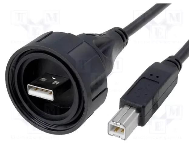 Cable; USB Buccaneer; USB A plug,USB B plug; 3m; IP68 BULGIN PX0840/A/3M00