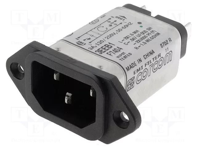 Connector: AC supply; socket; male; 3A; 250VAC; IEC 60320; C14 (E) TE Connectivity EEB1-03